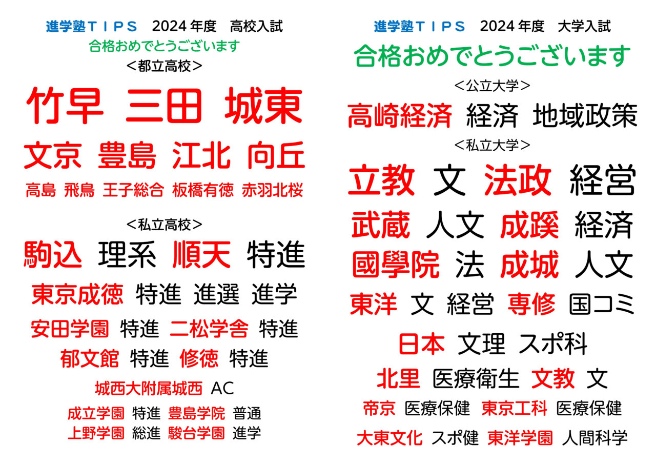 2024年度 高校入試・大学入試 結果